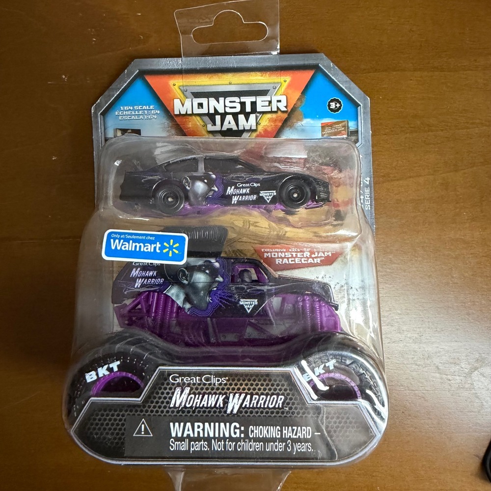 Monster Jam Mohawk Warrior & Race Car Walmart Exclusive 1:64 Series 4 Toy Set